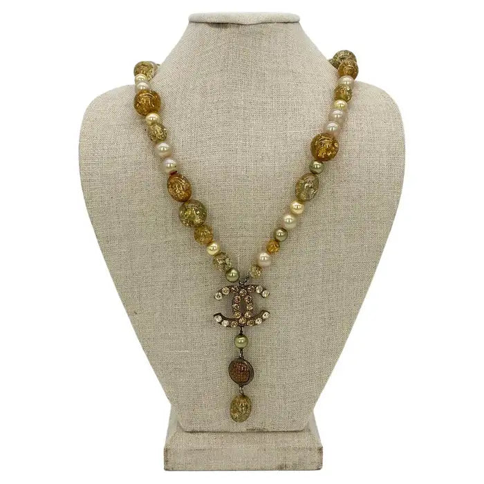 Chanel Vintage Rhinestone Beaded Pearl Necklace