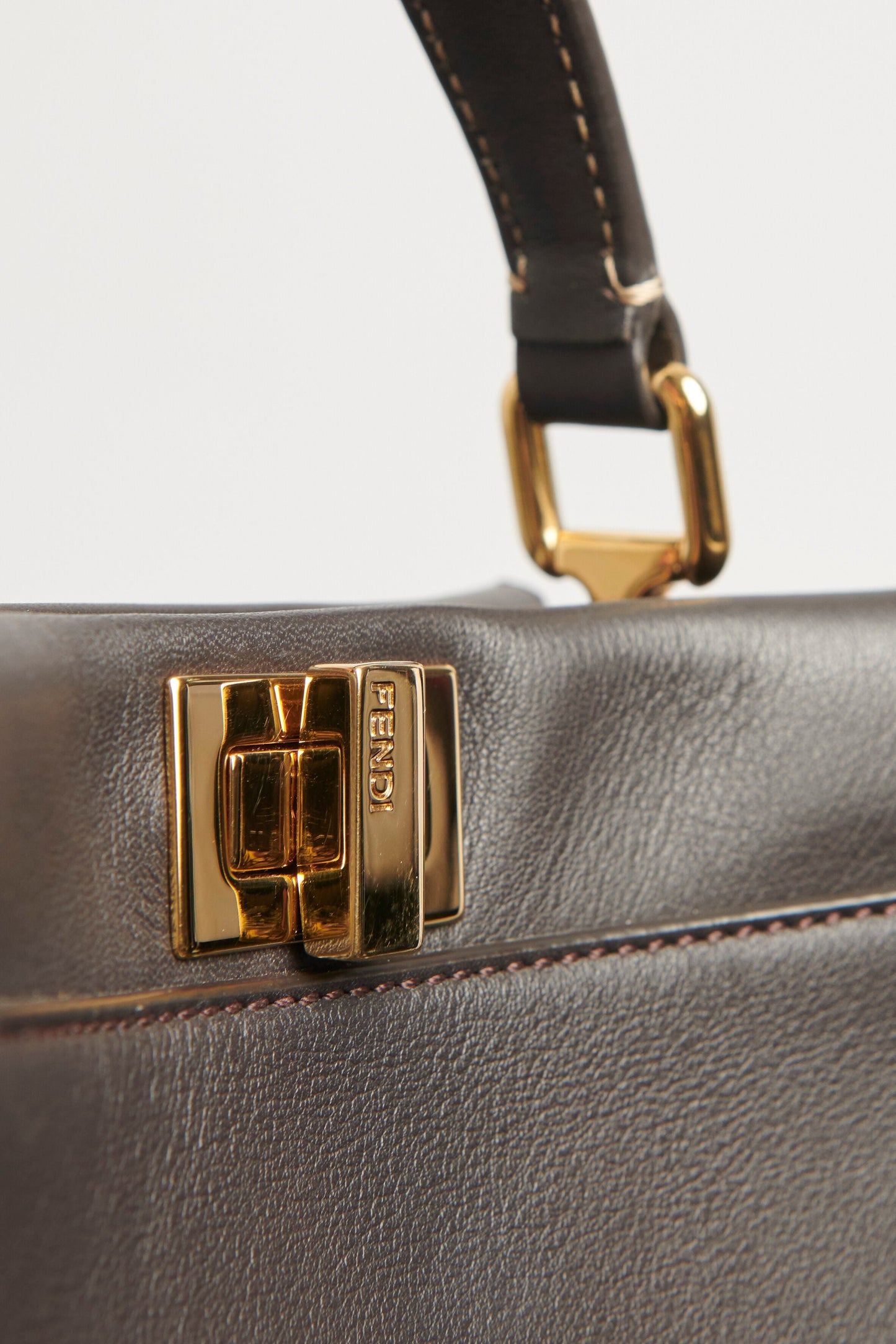 Brown Fendi Peekaboo Mini  Top Handle Bag