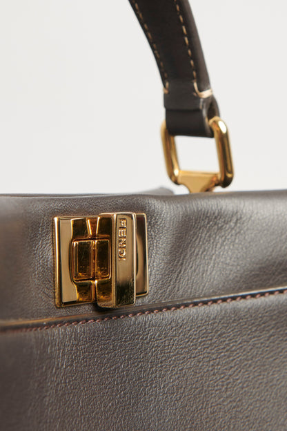 Brown Fendi Peekaboo Mini  Top Handle Bag