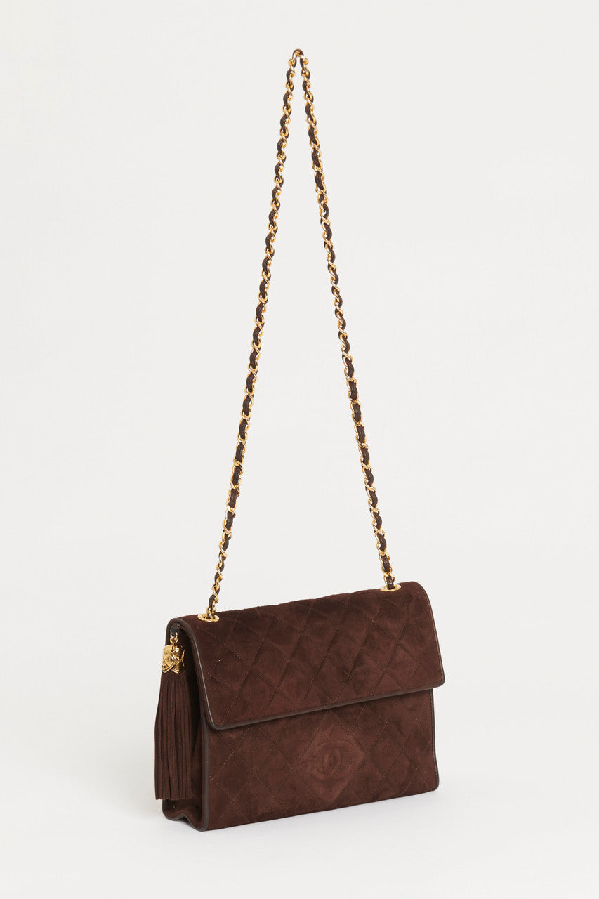 Brown Suede Tassel Chanel Crossbody  Bag