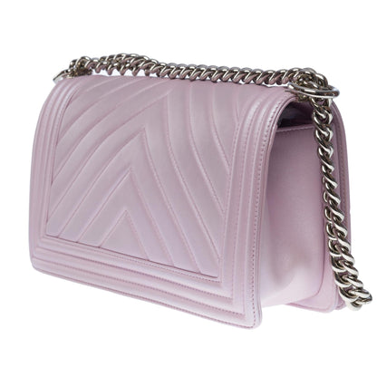 CHANEL Boy Old Medium shoulder bag in lilac quilted herringbone leather, SHW