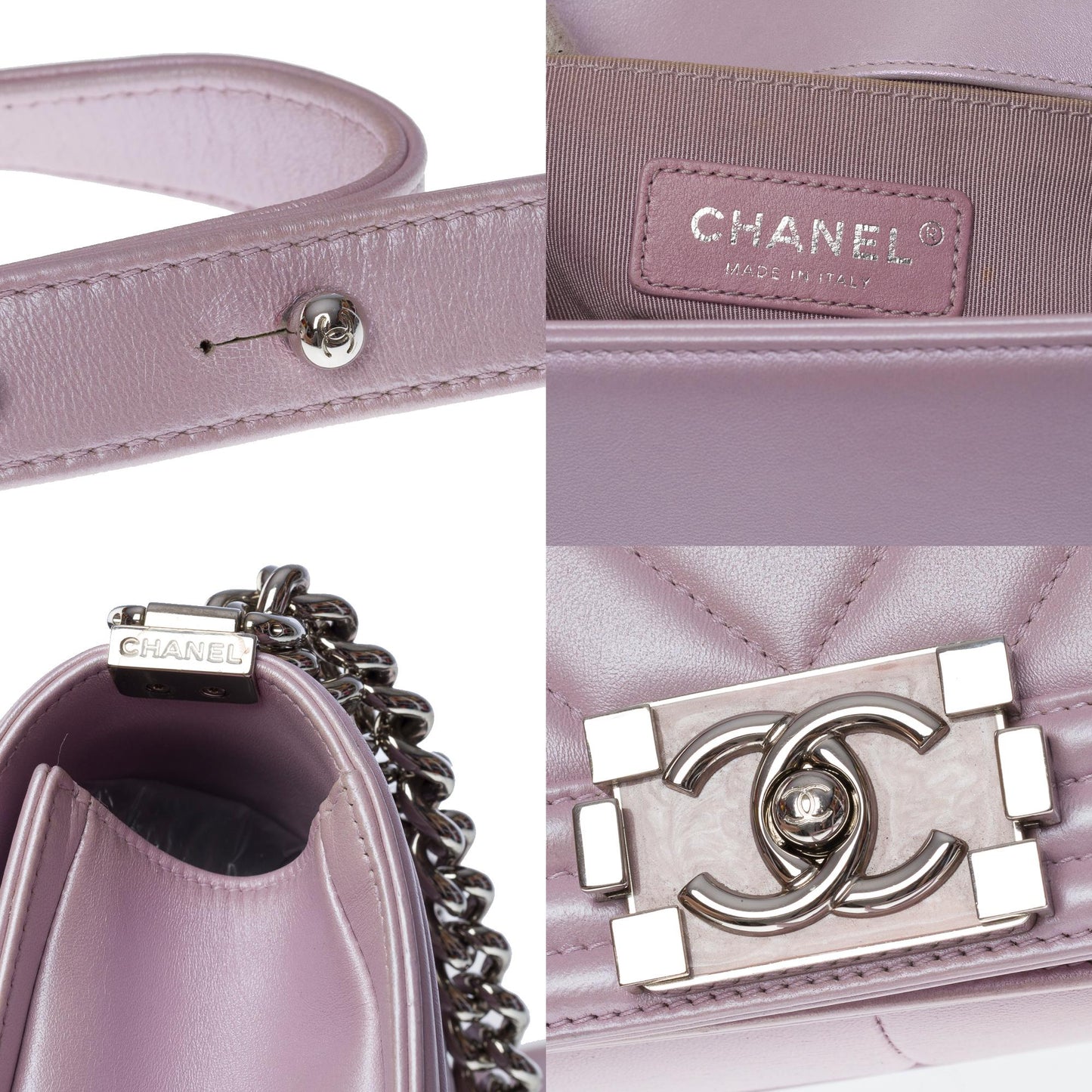 CHANEL Boy Old Medium shoulder bag in lilac quilted herringbone leather, SHW