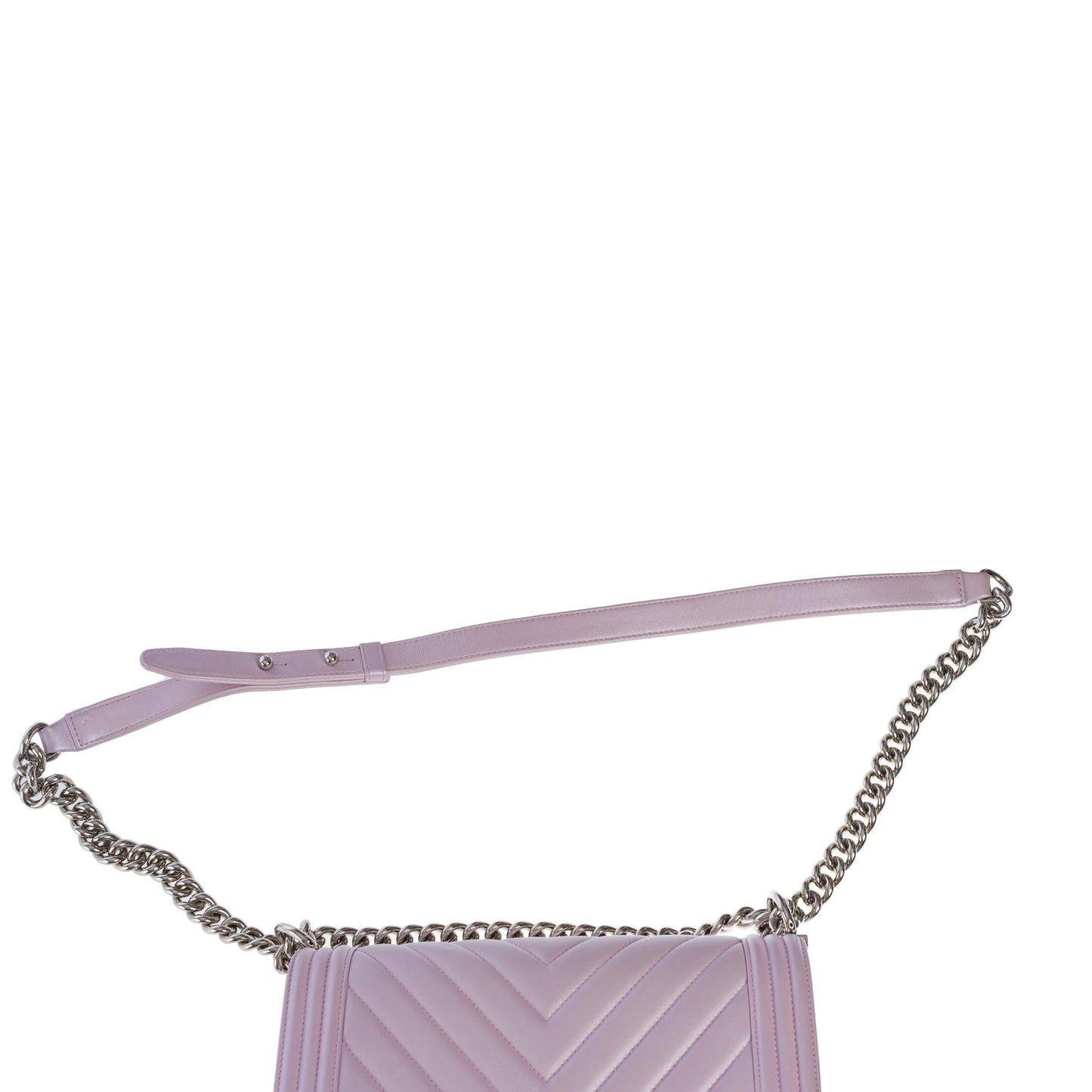 CHANEL Boy Old Medium shoulder bag in lilac quilted herringbone leather, SHW