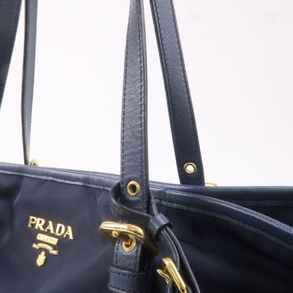 Prada Nylon Leather Tote Bag Shoulder Bag Navy 1BG401