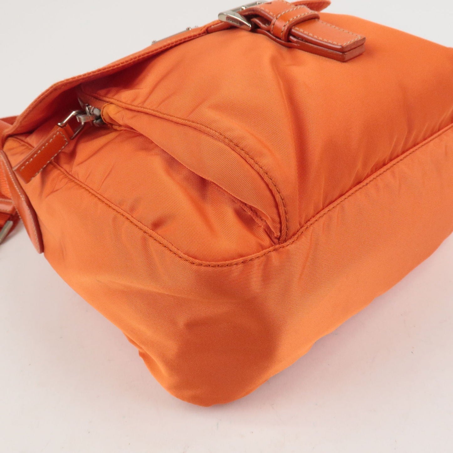 Prada Logo Nylon Leather Shoulder Bag Orange B8994