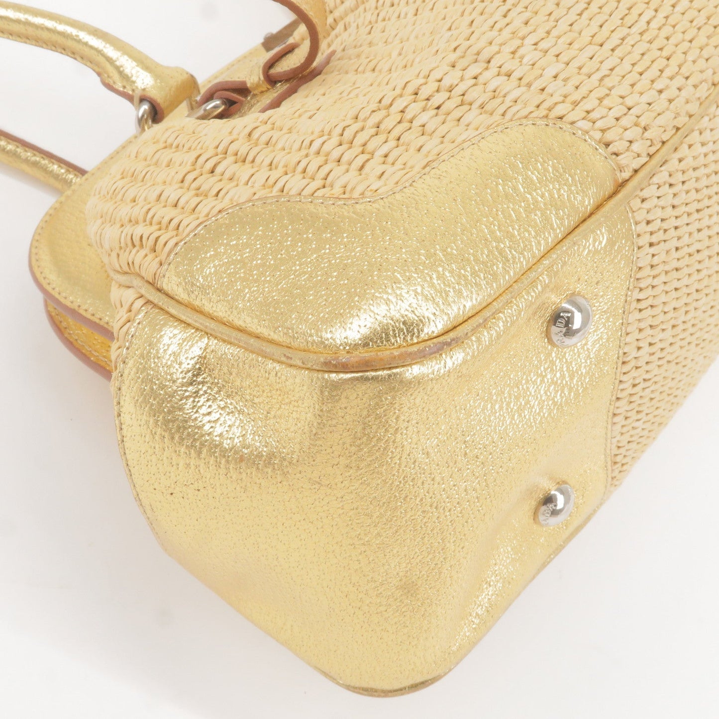 Prada Paglia Straw Leather Shoulder Bag Metalic Gold BR3509