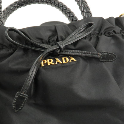 Prada Nylon Leather Ribbon 2Way Bag Shoulder Bag NERO Black