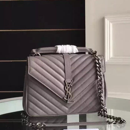 Yves Saint Laurent Medium Monogram College Bag in Grey Goatskin