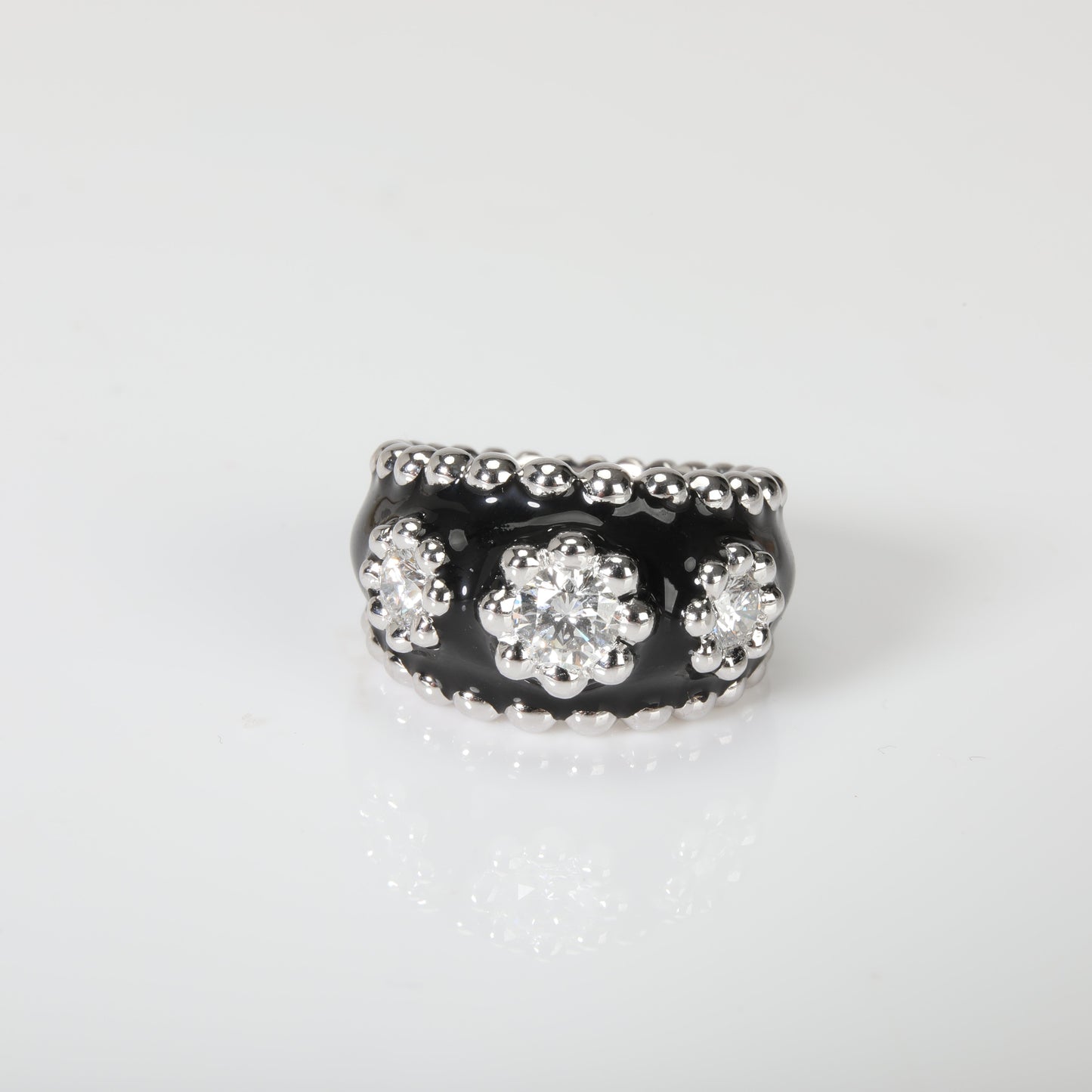 CHANEL Vintage Diamond & Enamel Cocktail Ring in 18kt White Gold 0.9 CTW