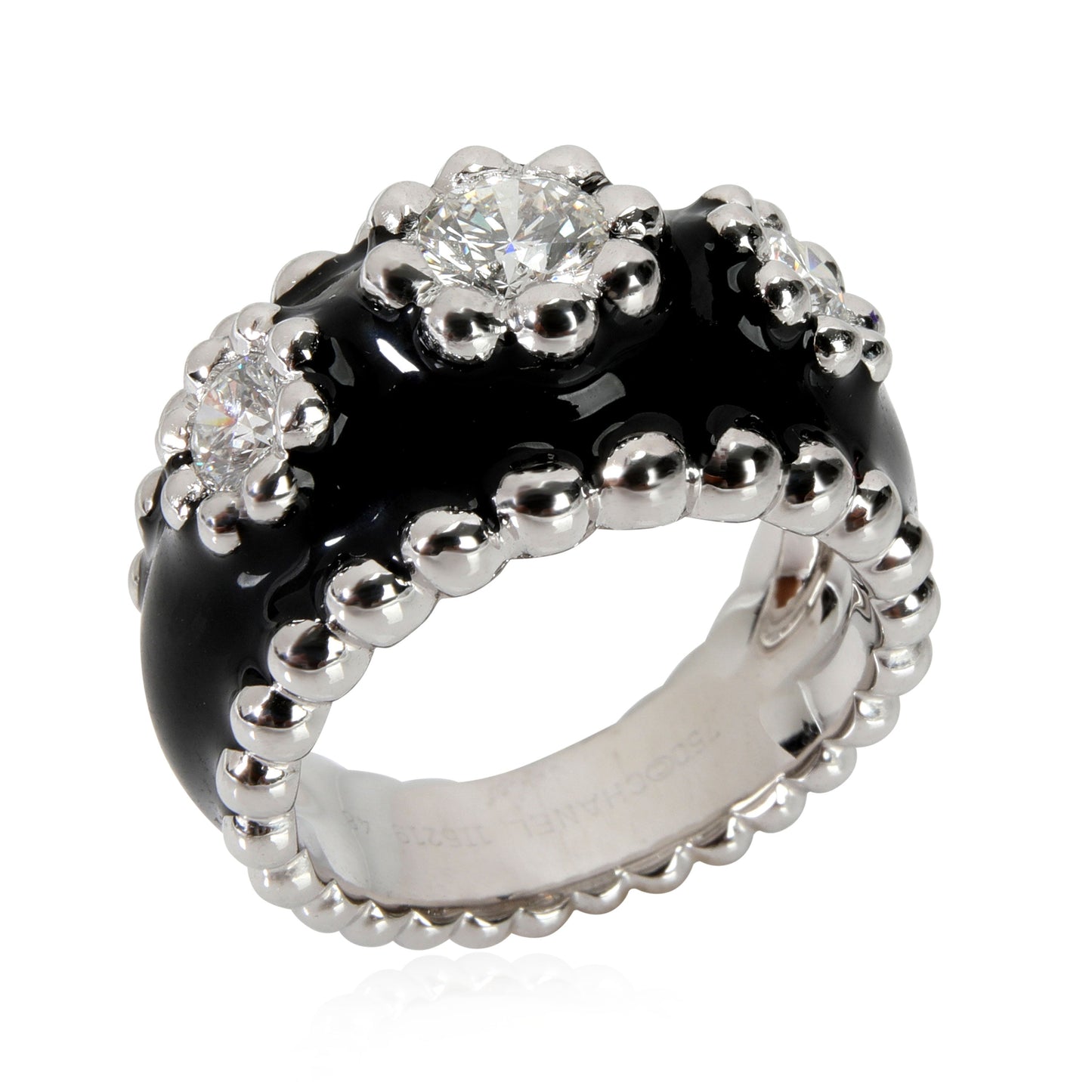 CHANEL Vintage Diamond & Enamel Cocktail Ring in 18kt White Gold 0.9 CTW