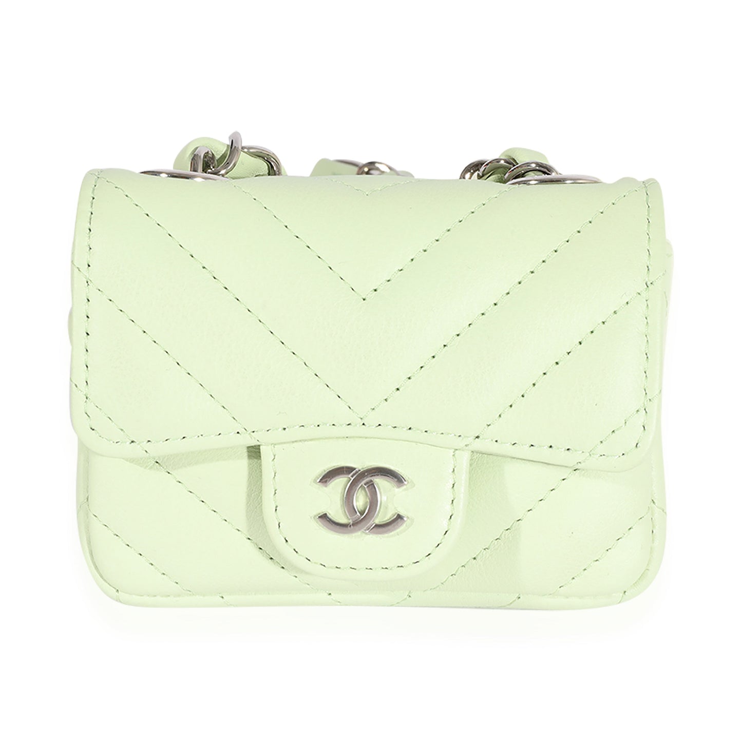 CHANEL Light Green Chevron Quilted Flap Belt Bag