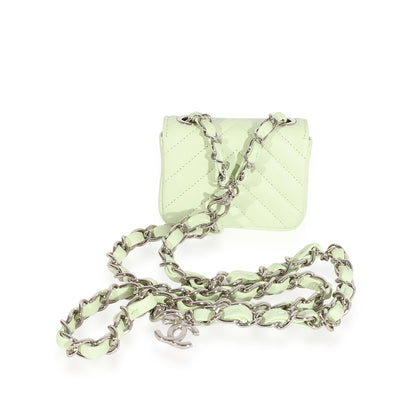 CHANEL Light Green Chevron Quilted Flap Belt Bag