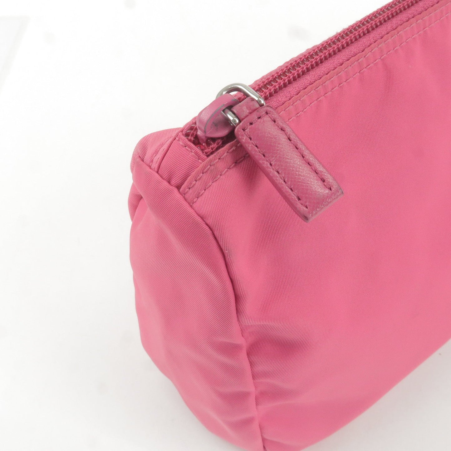 Prada Nylon Leather Cosmetic Pouch Clutch Bag Pink 1N0012