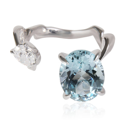 DIOR ama Precieuse Diamond Aquamarine Ring in 18k White Gold D VS1 0.33 CTW