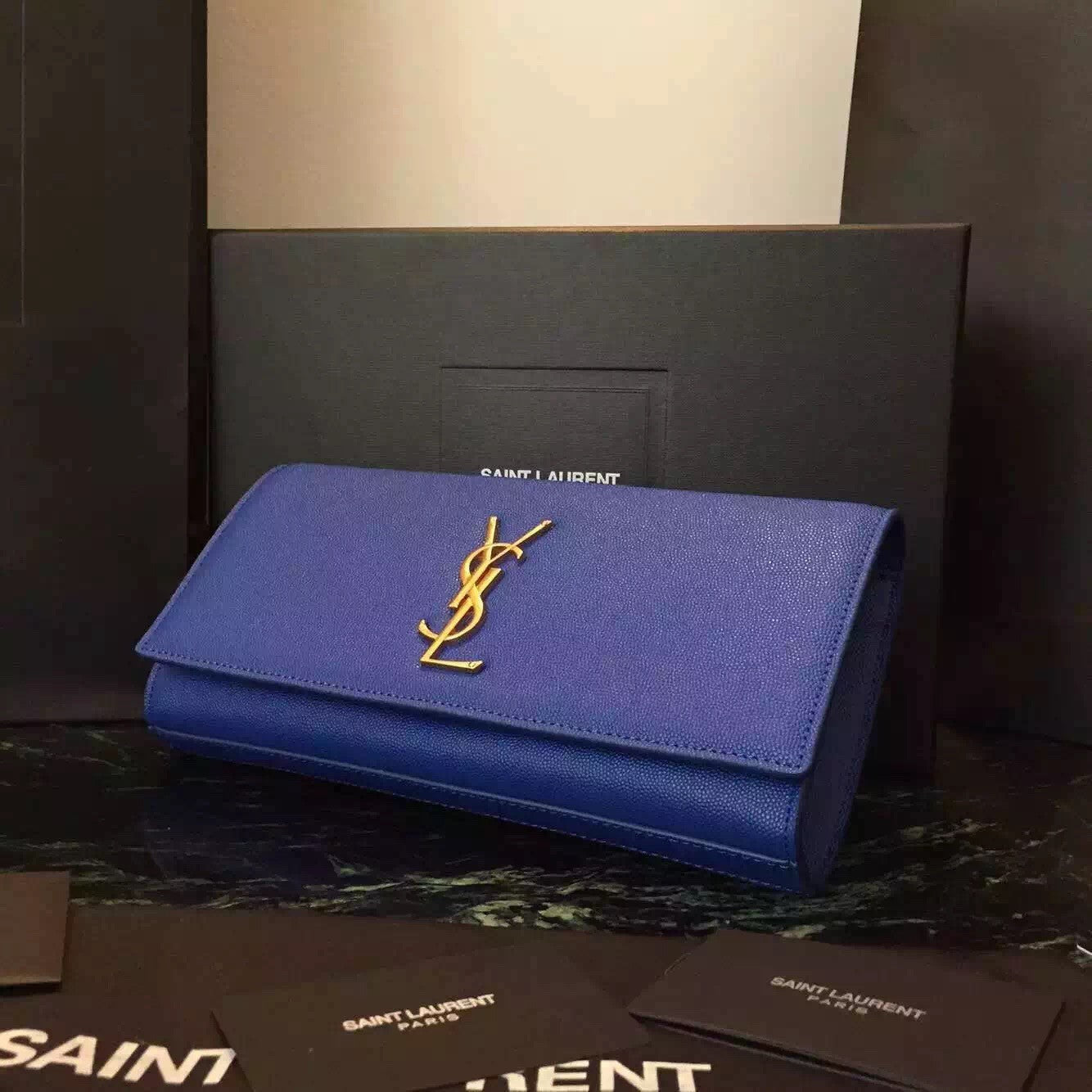 Yves Saint Laurent Blue Classic Monogramme Clutch