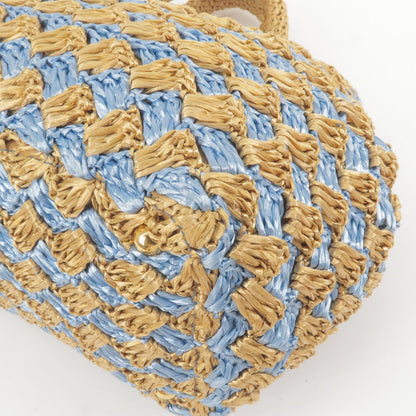 Prada Raffia Crochet Canapa Tote Bag Blue Beige BN2303