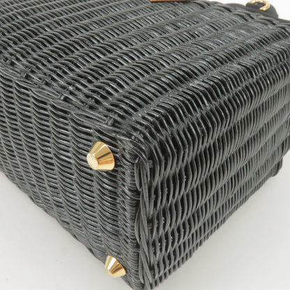 Prada Wicker Canvas 2Way Basket Bag Hand Bag Black 1BG835