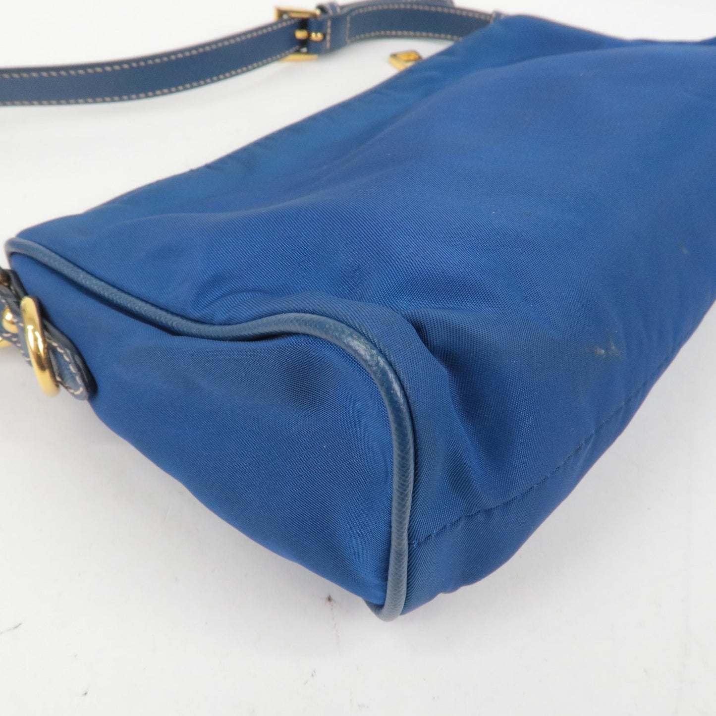 Prada Logo Nylon Leather Hand Bag Pouch Purse Blue BN1834