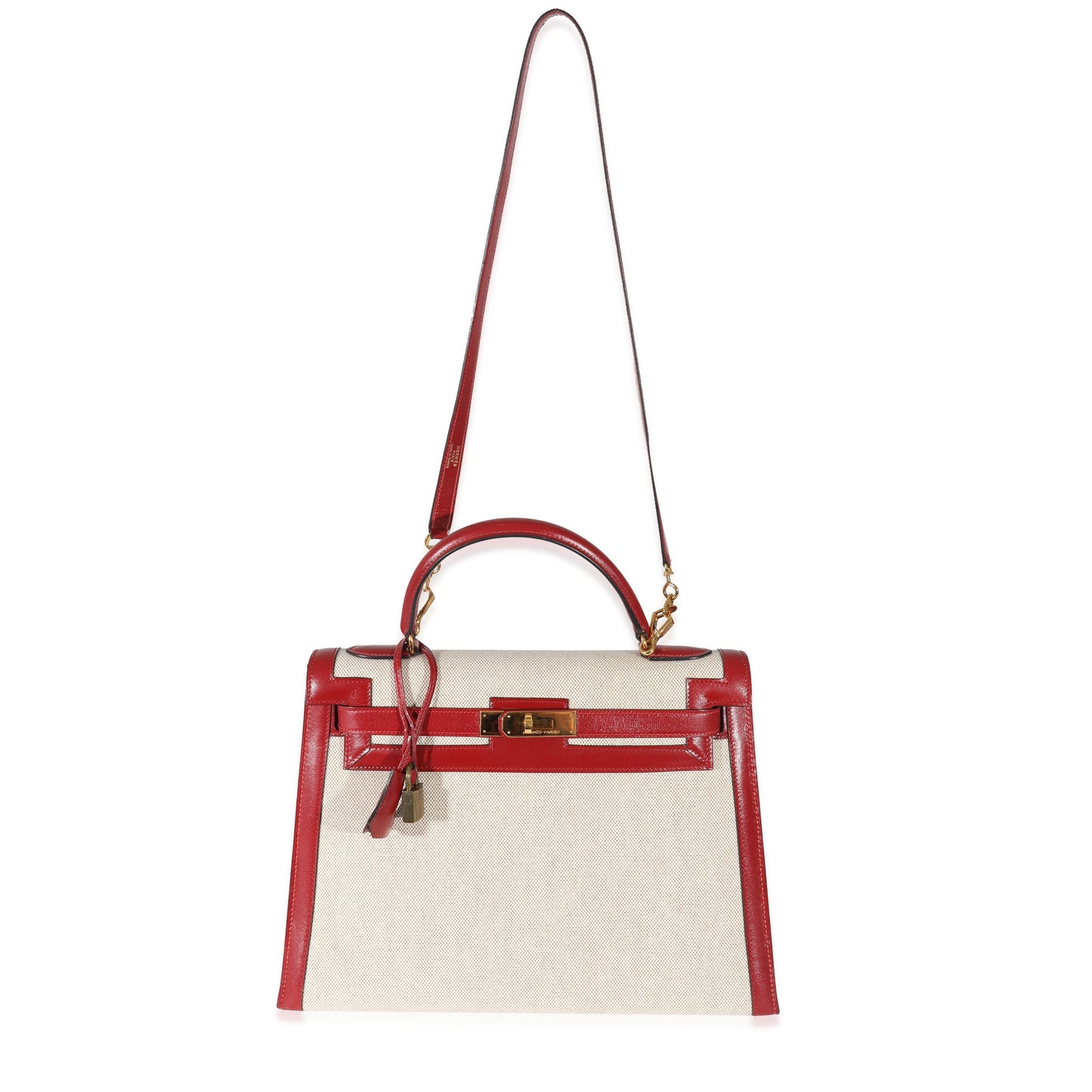 Hermes Vintage Rouge Box Natural Toile Sellier Kelly 32