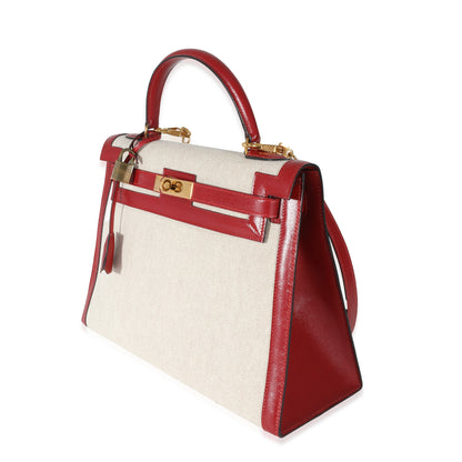 Hermes Vintage Rouge Box Natural Toile Sellier Kelly 32