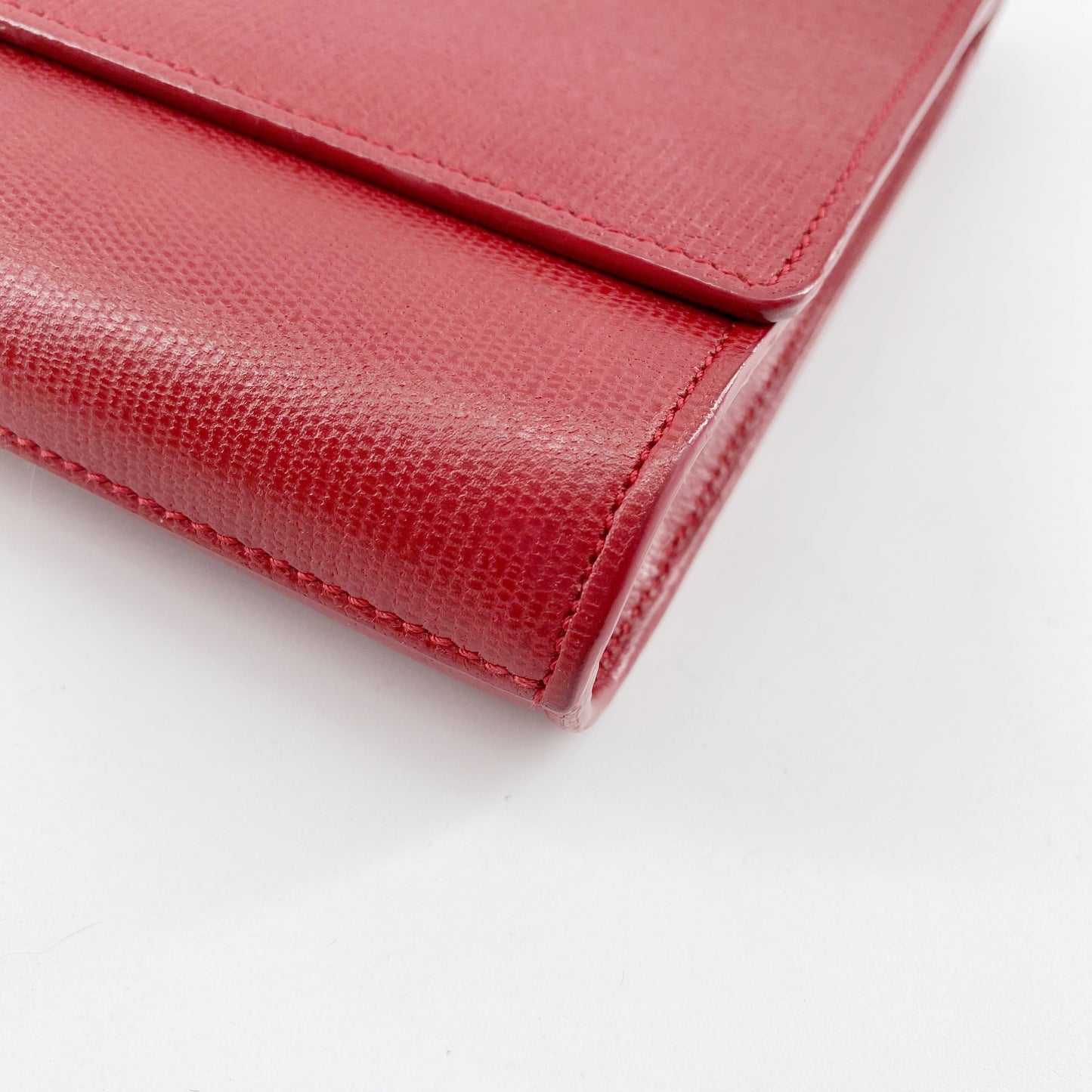 Yves Saint Laurent Red Textured Leather Y-ligne Clutch