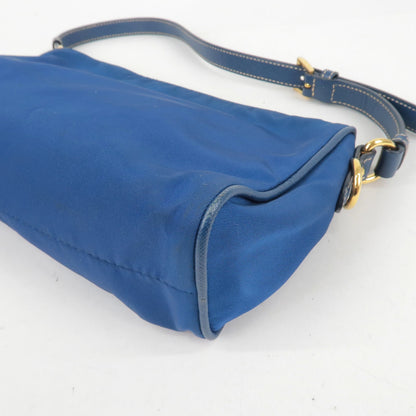 Prada Logo Nylon Leather Hand Bag Pouch Purse Blue BN1834