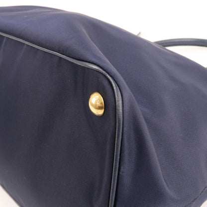 Prada Nylon Leaether Tote Bag Shoulder Bag Navy 1BC060