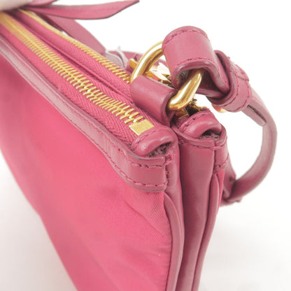 Prada Logo Nylon Leather Shoulder Bag Pink 1BH046