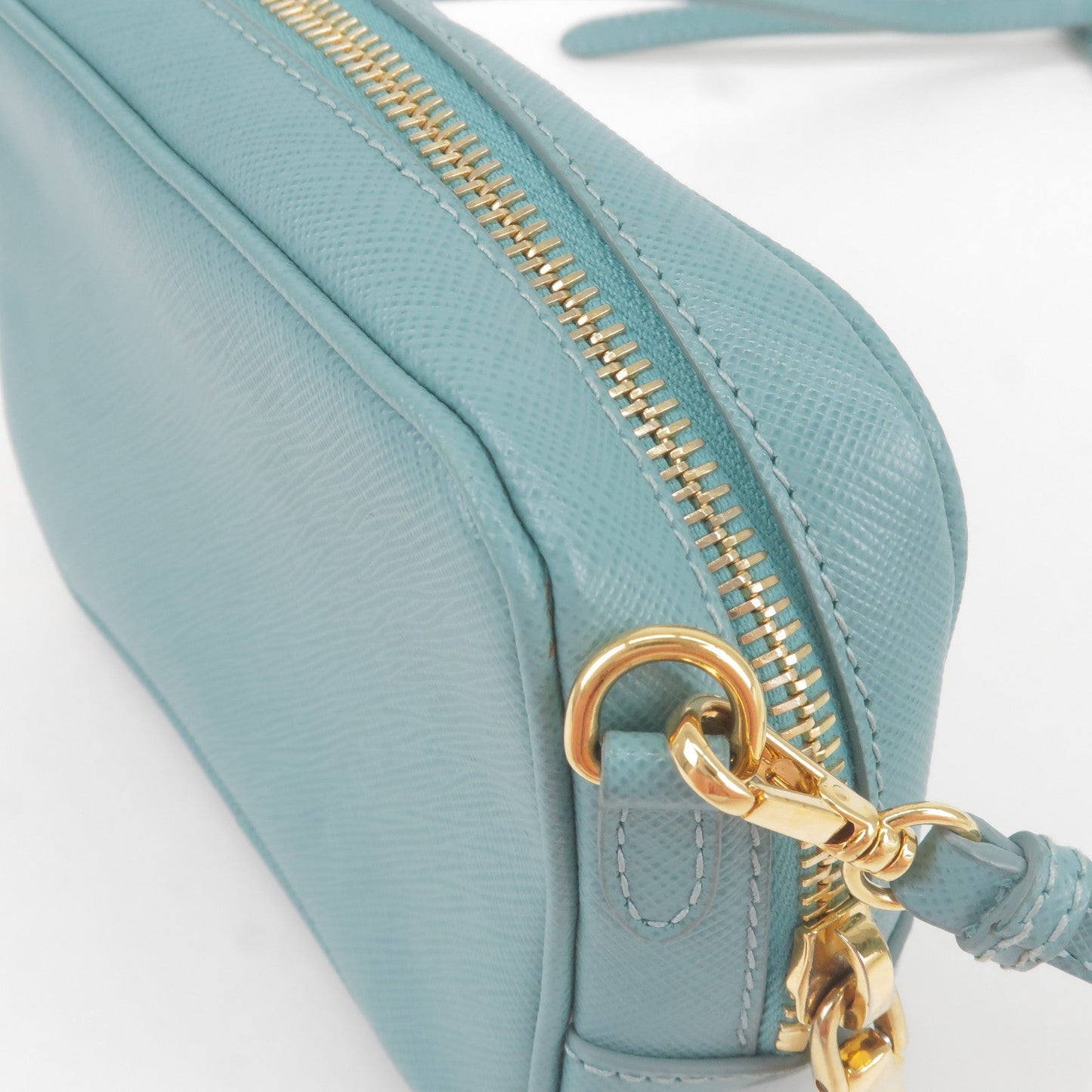 Prada Vitello Daino Leather Shoulder Bag Purse Light Blue 1BC073