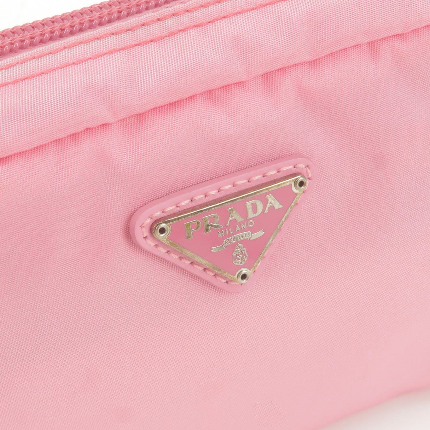 Prada Logo Nylon Leather Pouch Clutch Bag Pink MV340