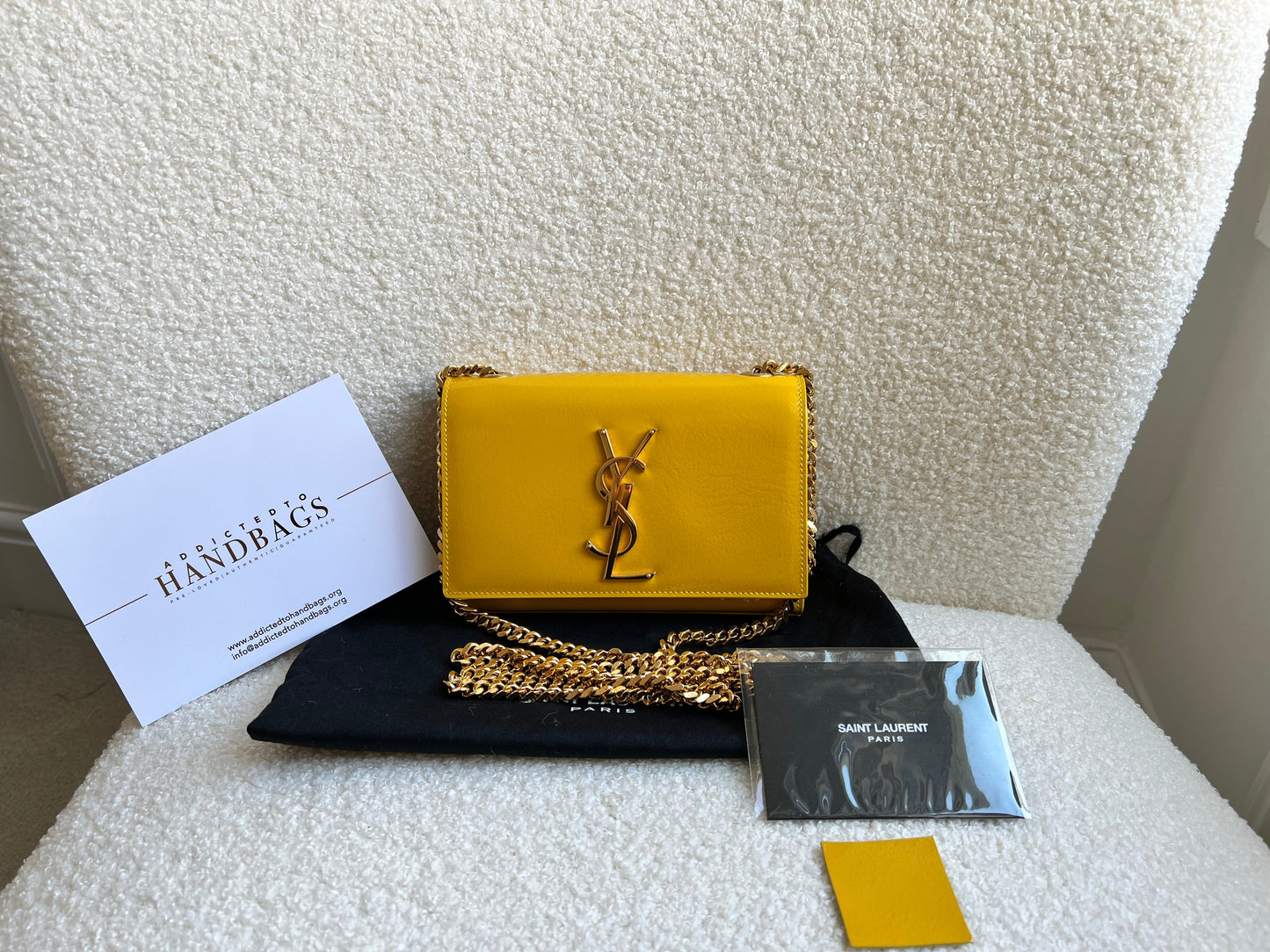 Yves Saint Laurent (YSL) Small Kate Yellow Patent with Gold Hardware