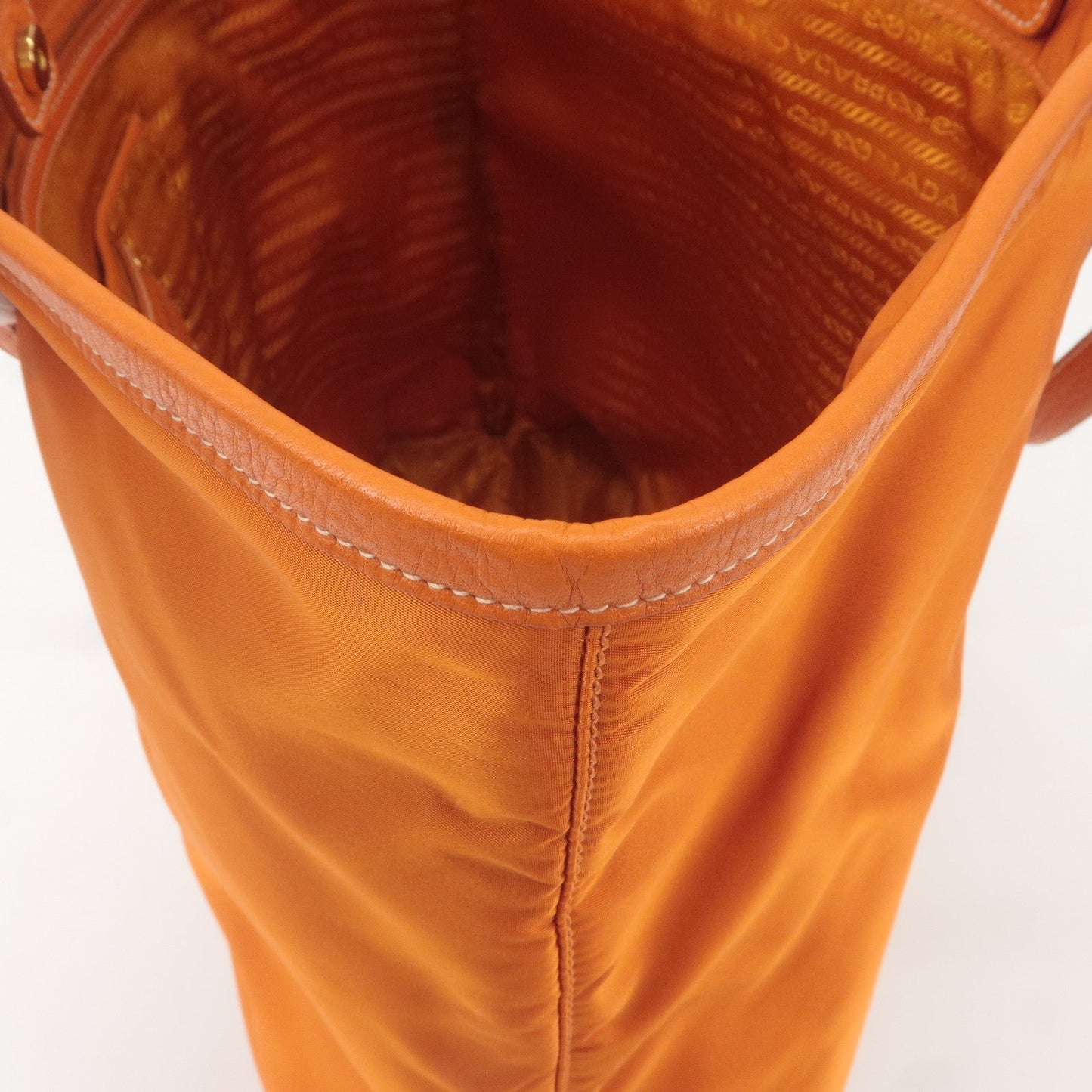 Prada Nylon Leather Tote Bag Shoulder Bag Orange BR4634