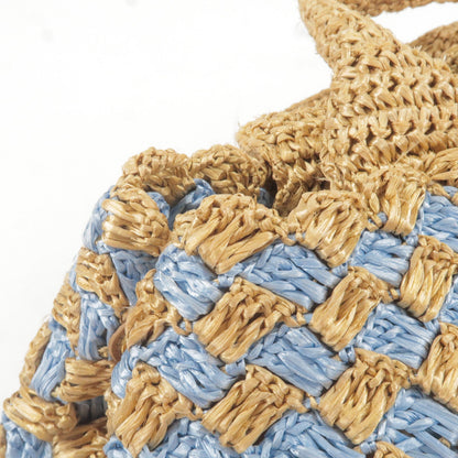 Prada Raffia Crochet Canapa Tote Bag Blue Beige BN2303