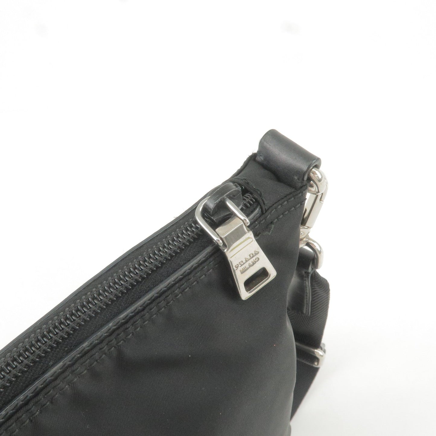 Prada Logo Nylon Leather Shoulder Bag Black Detachable Strap