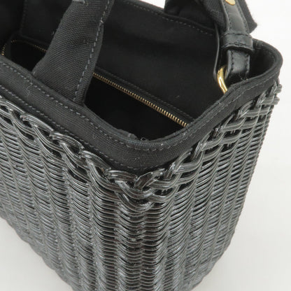 Prada Wicker Canvas 2Way Basket Bag Hand Bag Black 1BG835