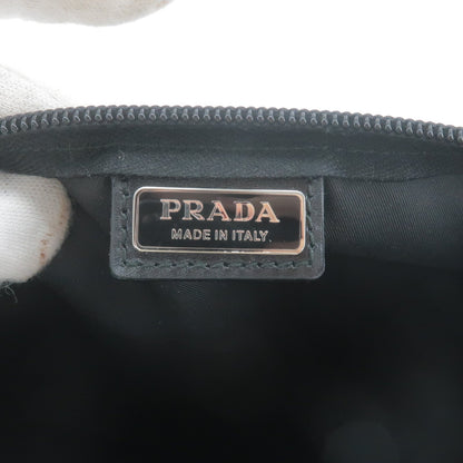 Prada Nylon Leather Cosmetic Pouch Clutch Bag Black 1N0012