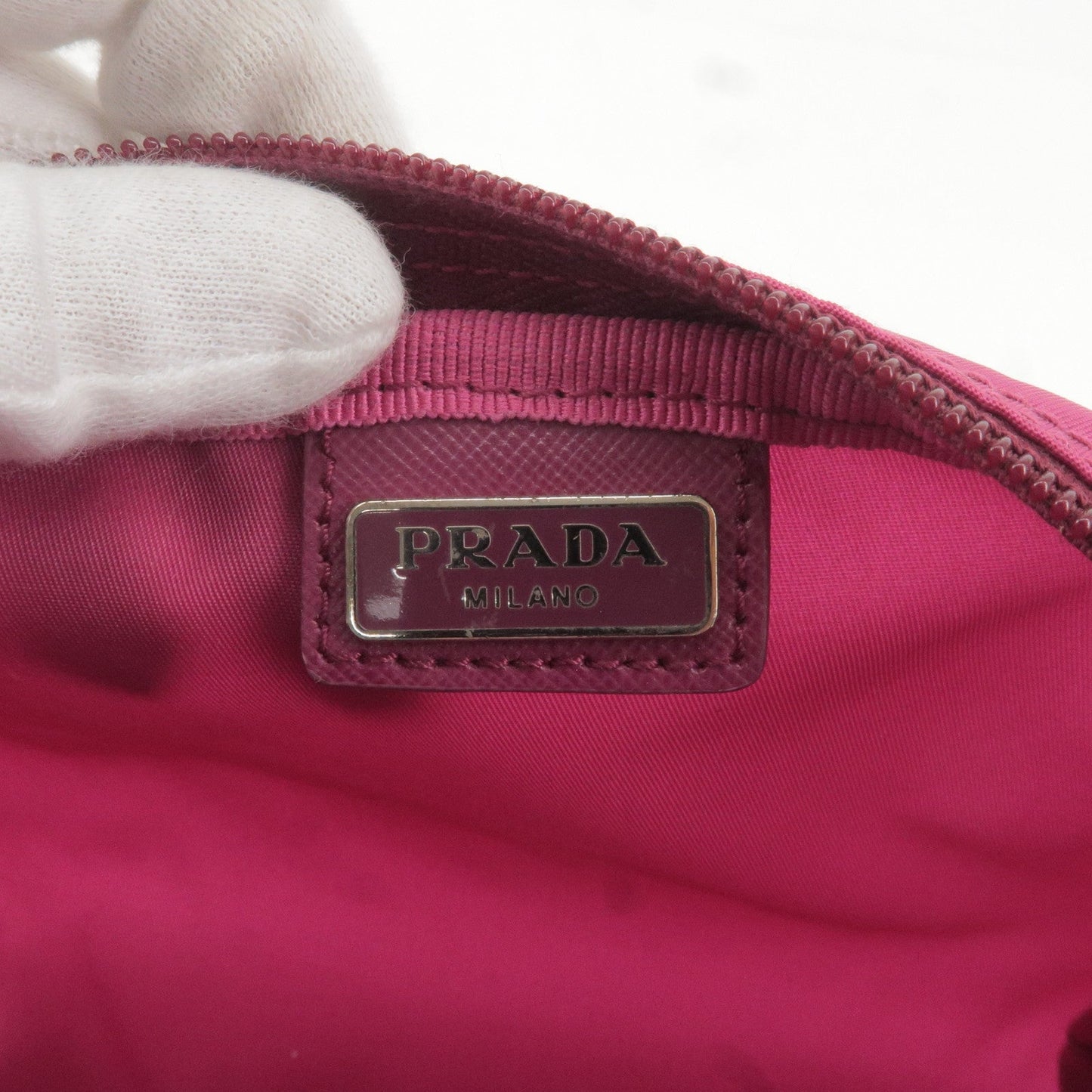 Prada Logo Nylon Leather Pouch Cosmetic Bag Pink 1N0021