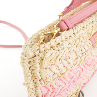 Prada Raffia Tricot Leather Shoulder Bag Beige Pink 1BF071