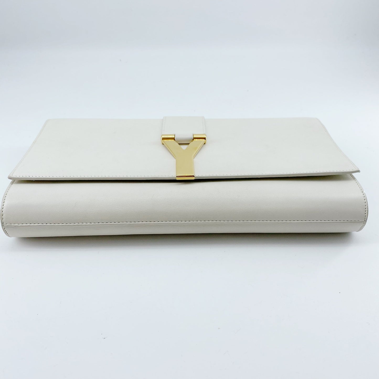 Yves Saint Laurent White Textured Leather Y-ligne Clutch