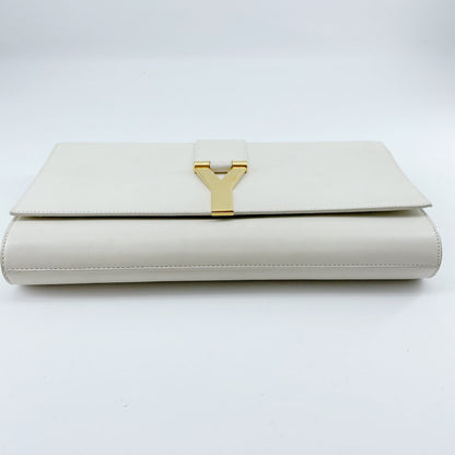 Yves Saint Laurent White Textured Leather Y-ligne Clutch