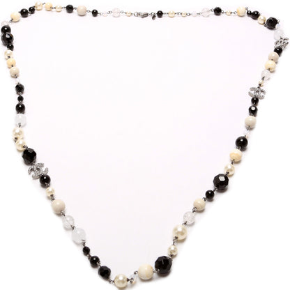 Chanel CC Crystal Faux Pearl Bead Long Necklace