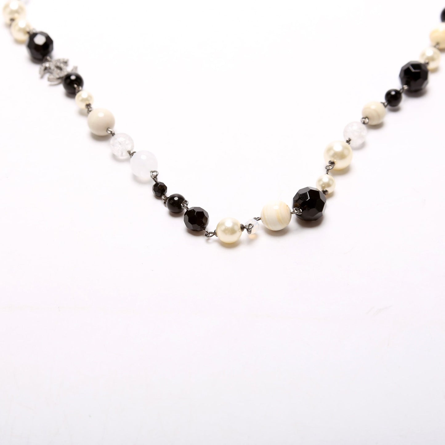 Chanel CC Crystal Faux Pearl Bead Long Necklace