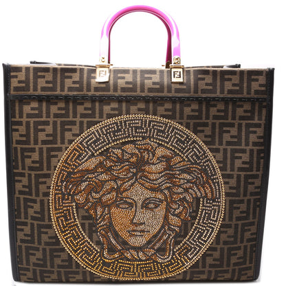 8BH386 X Fendi Fendace Embellished Medusa Zucca Sunshine Shopper Large