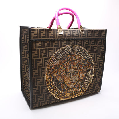 8BH386 X Fendi Fendace Embellished Medusa Zucca Sunshine Shopper Large