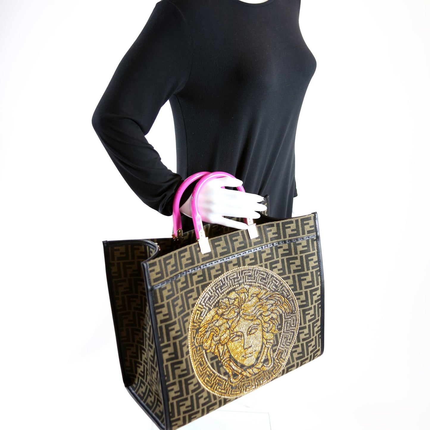 8BH386 X Fendi Fendace Embellished Medusa Zucca Sunshine Shopper Large