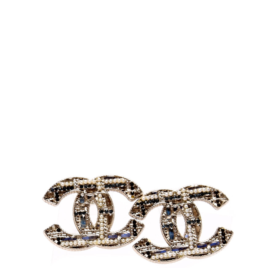 Chanel CC Tweed Effect Large Stud Earrings