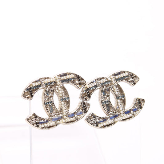 Chanel CC Tweed Effect Large Stud Earrings