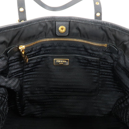 Prada Logo Nylon Leather Tote Bag Black Noir 1BG997