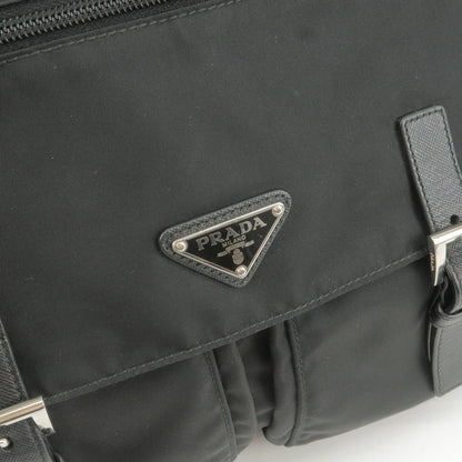 Prada Logo Nylon Leather Shoulder Bag Crossbody Bag Black BT1738