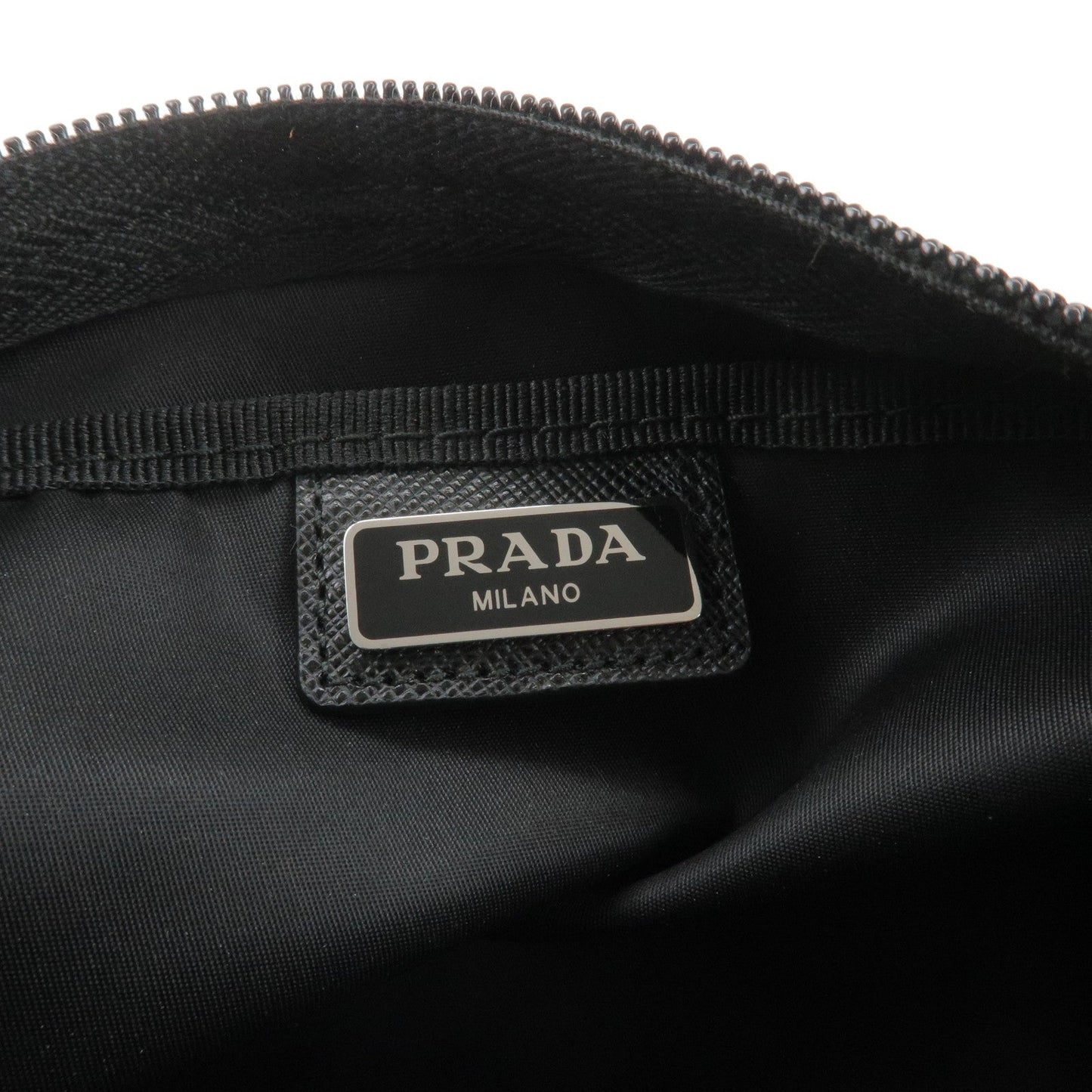 Prada Logo Nylon Leather Pouch Clutch Bag NERO Black 1NA350